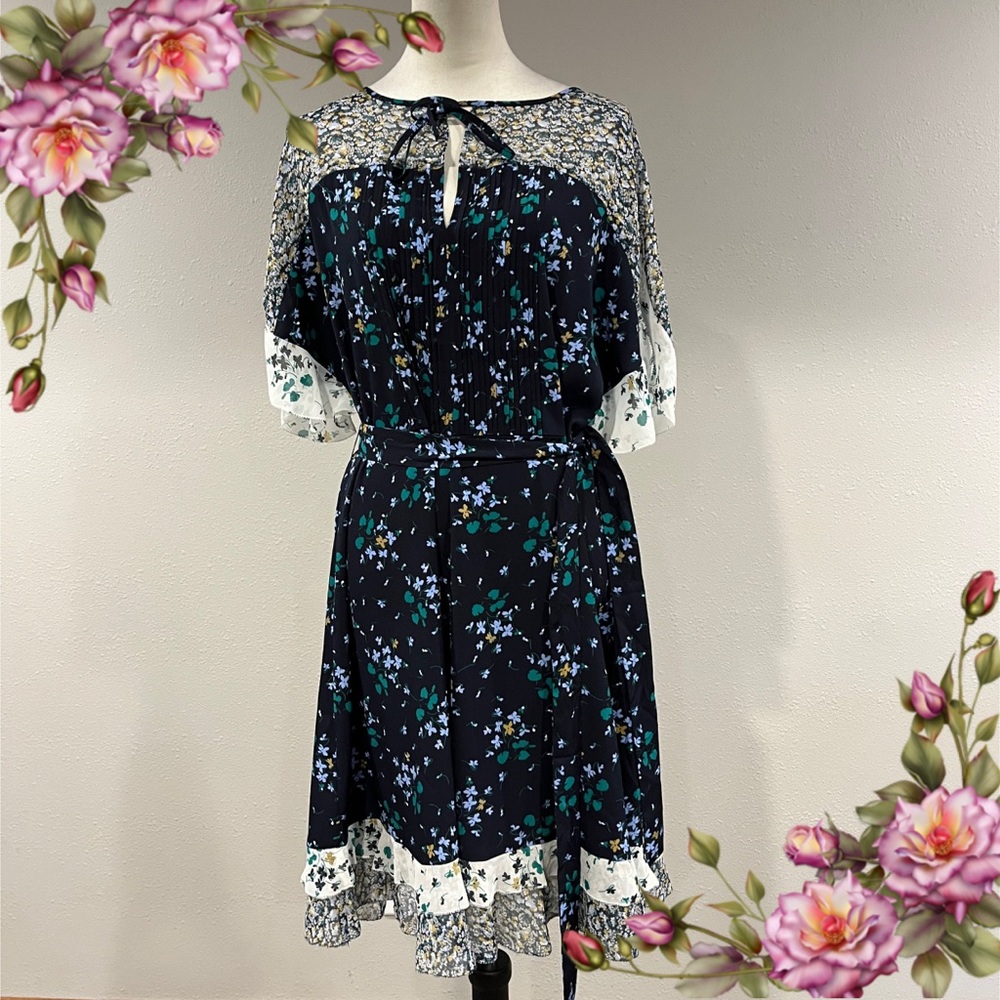 Ann Taylor Floral Midi Dress - Black and Blue